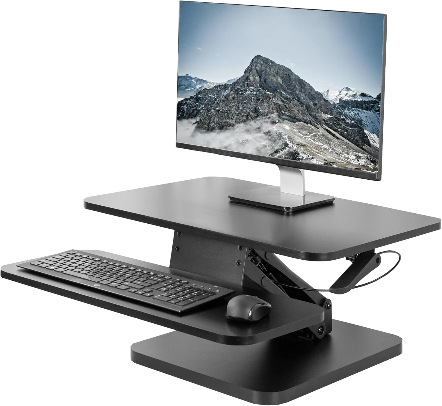 Black Height Adjustable 25 inch Standing Desk Converter, Compact Sit Stand Tabletop Monitor Riser Workstation