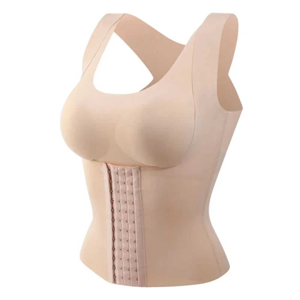 Women\'s 3 In 1 Waist Button Bra Styling Clothing Posture Corrector Weight Loss Cross Back Underwear Belly Sleeveless T-Shirt ﻿