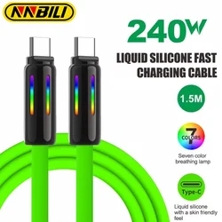 NNBILI 240W 4-in-1 Fast Charging Data Cable Colorful RGB Breathing Light USB C To Type-C High-speed Transmission Charger Cable