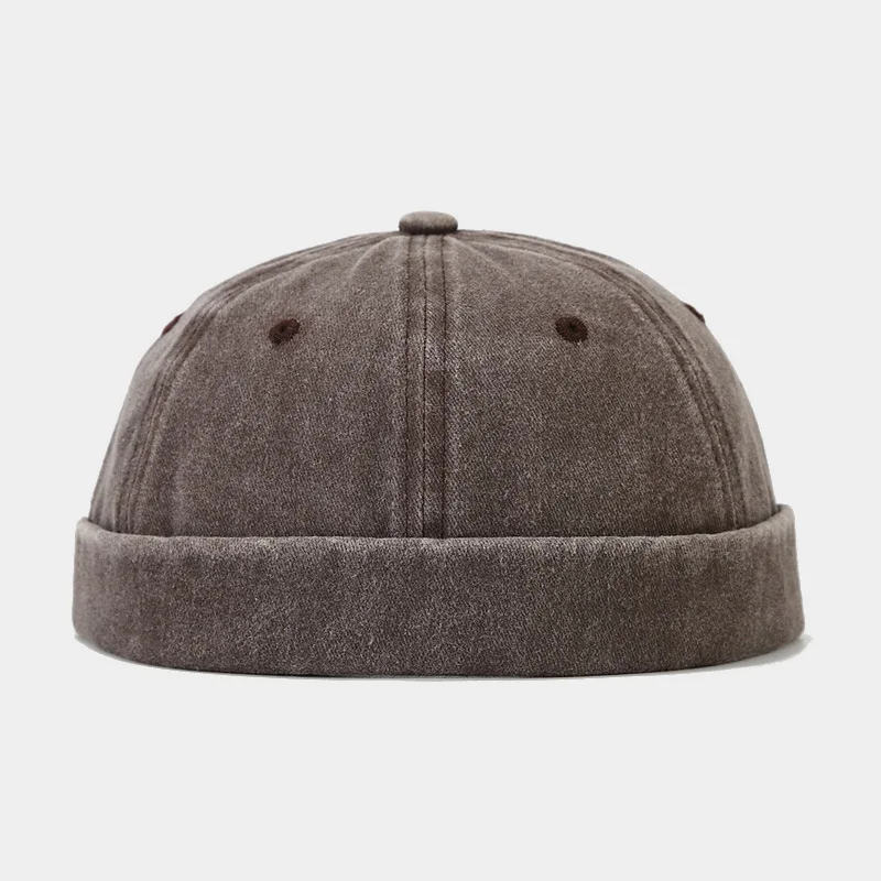 Einfarbig Gewaschen Docker Beanie Brimless Cap Mode Hip Hop Männer Schädeldecke Einfarbig Manschette Docker Fischer Mützen Straße Hüte – Detail 9