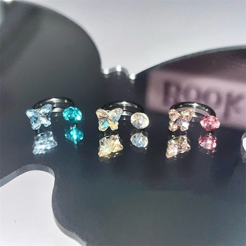 1PCS Exquisite Butterfly Zircon Pendant 316L Stainless Steel 1.2mm Annular Ear Bone Nail Earring for Women Y2K Auricle Jewelry