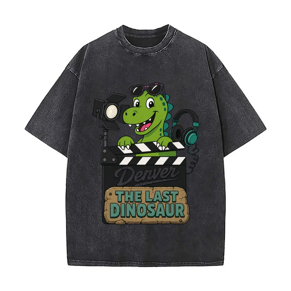 Denver Last Dinosaur Filmmaker Carto Distressed Vintage Oversized Streetwear Tops for Coffee Dates