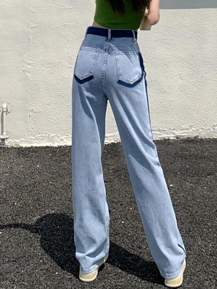 

Прямые джинсы женские с нашивками дизайн весна с высокой талией простой корейский стиль модные свободные для отдыха офисные женские универсальные популярные
