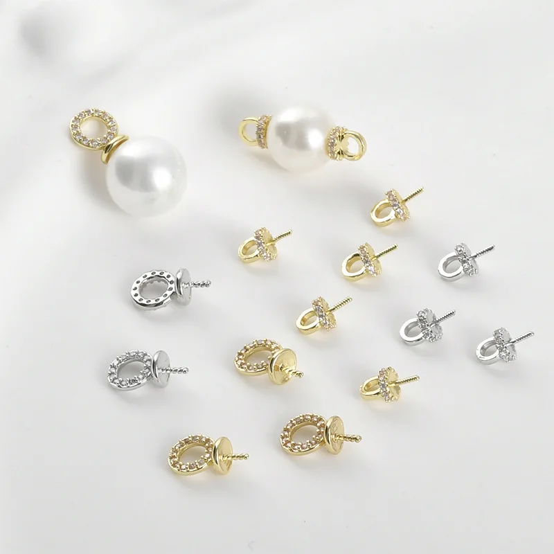 

14k Plated Gold Color Round Inlaid Zircon Hat Cover Sheep's Eye Nail Pendant DIY Handmade Bracelet Necklace Earrings Accessories