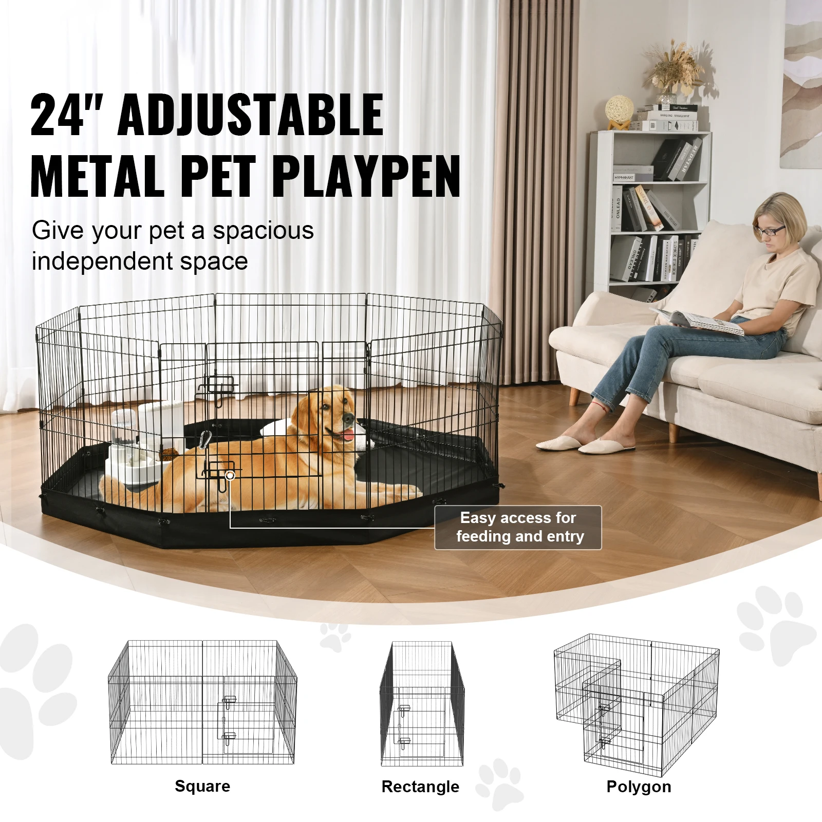 VEVOR Dog Playpen 8 Panels Foldable Metal Dog Exercise Pet Fence with Bottom Pad Cover for Puppy Outdoor Camping Yard Kennel