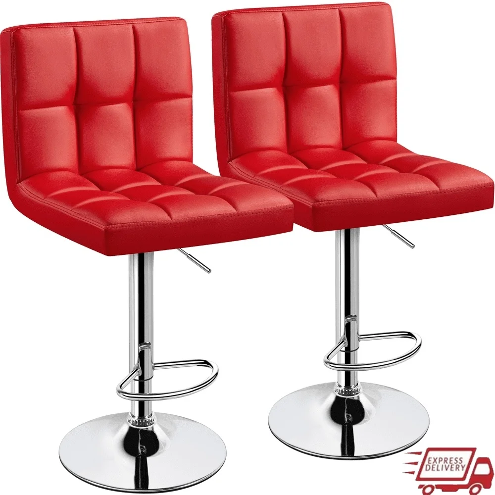 

Adjustable Height Bar Stool Set of 2 Faux Leather Swivel Chair Mid-Back Modern Kitchen Dining Furniture