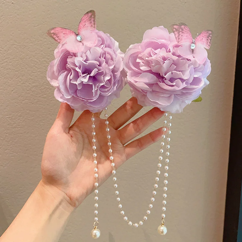 Baby cute mermaid Princess Pearl Tassel bow forehead chain hair clip children hair accessories girls hair clip