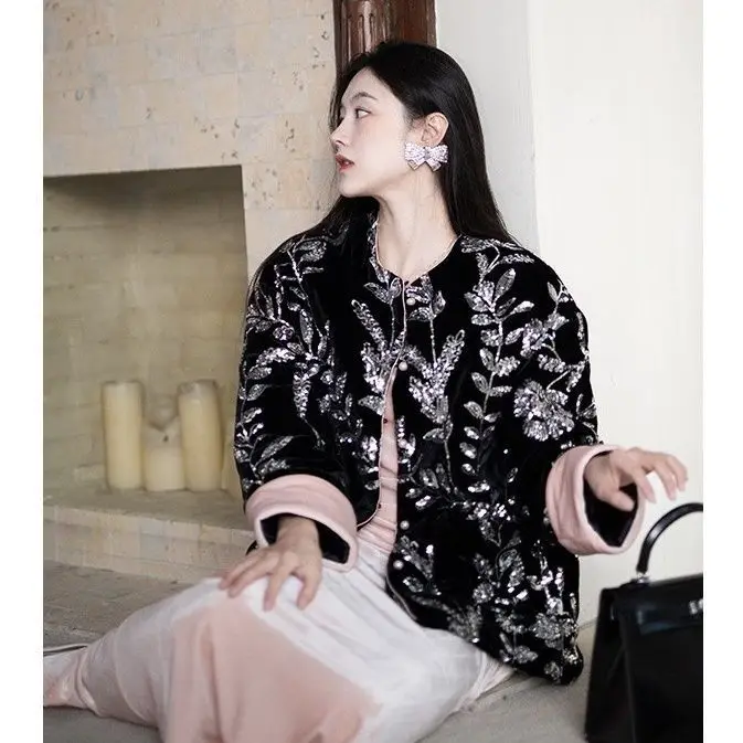 New Chinese Style Embroidered Velvet Coat National Improved Style Chinese Clothing