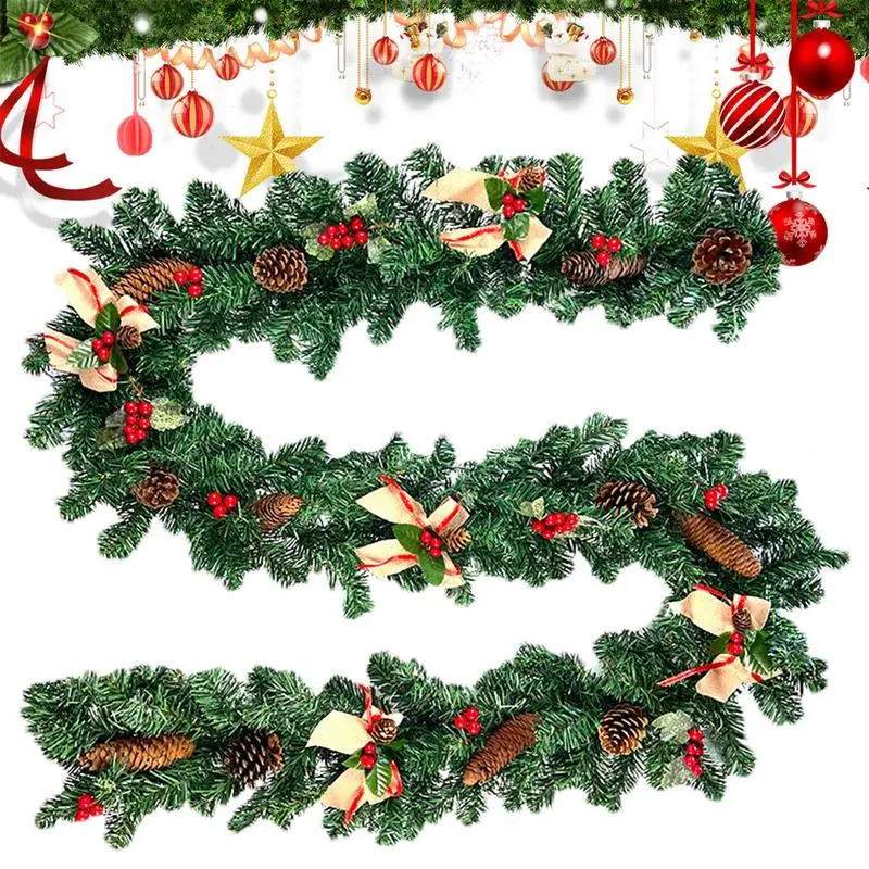 2.7M Christmas Garlands With Pinecones Red Berries Artificial Christmas Garland For Xmas Tree Stairs Door New Year Decoration