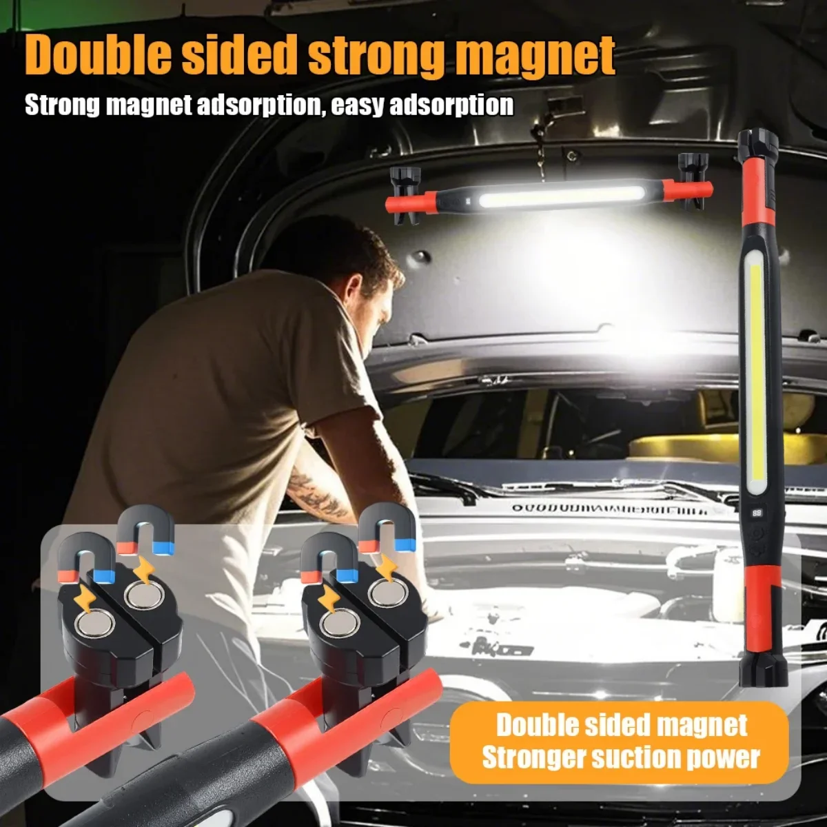 Rechargeable LED Work Light High Lumen Powerful Magnetic Flashlight with Hooks And Magnetic Base for Car Emergency Repair