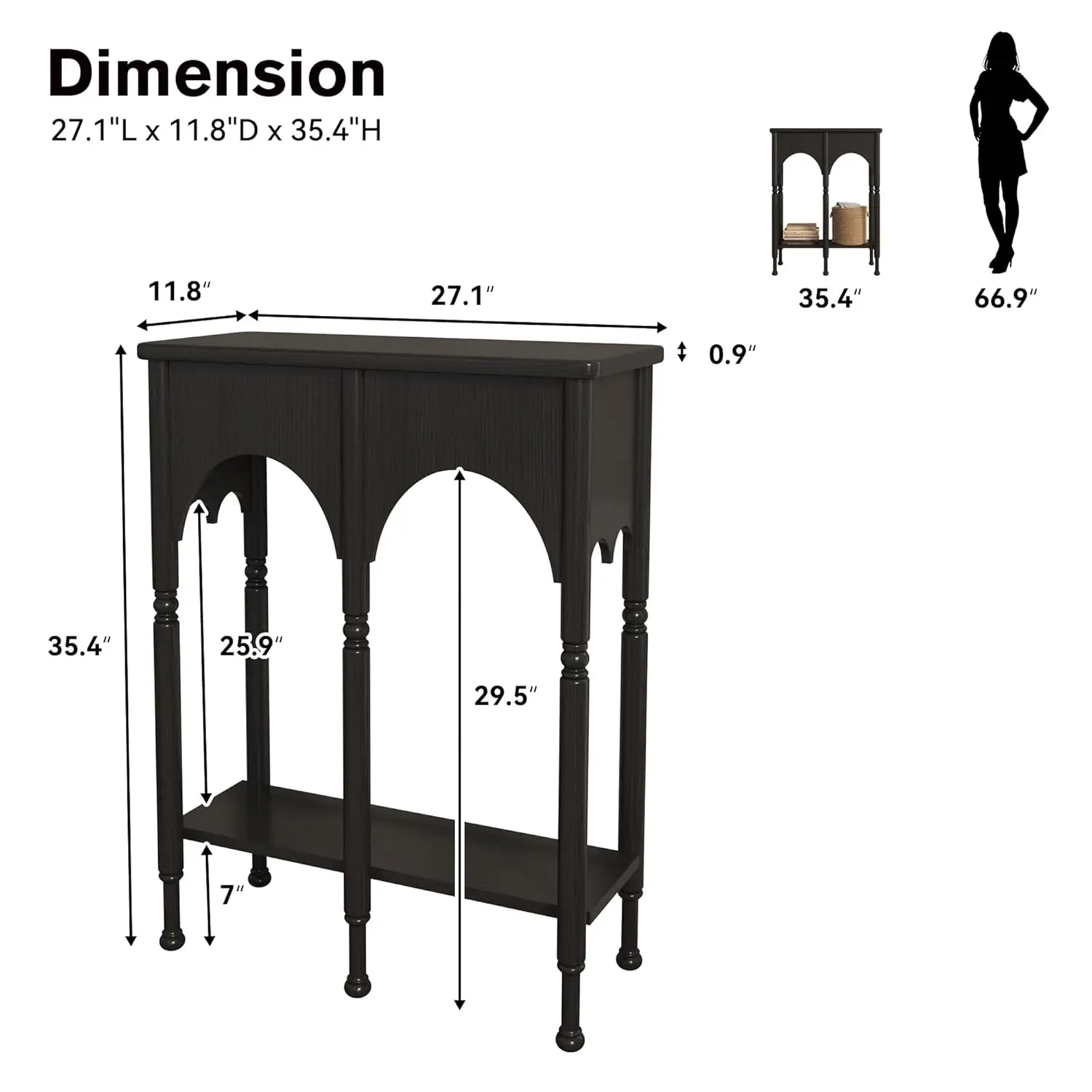 Small Narrow Console Table with Storage Shelf, 28