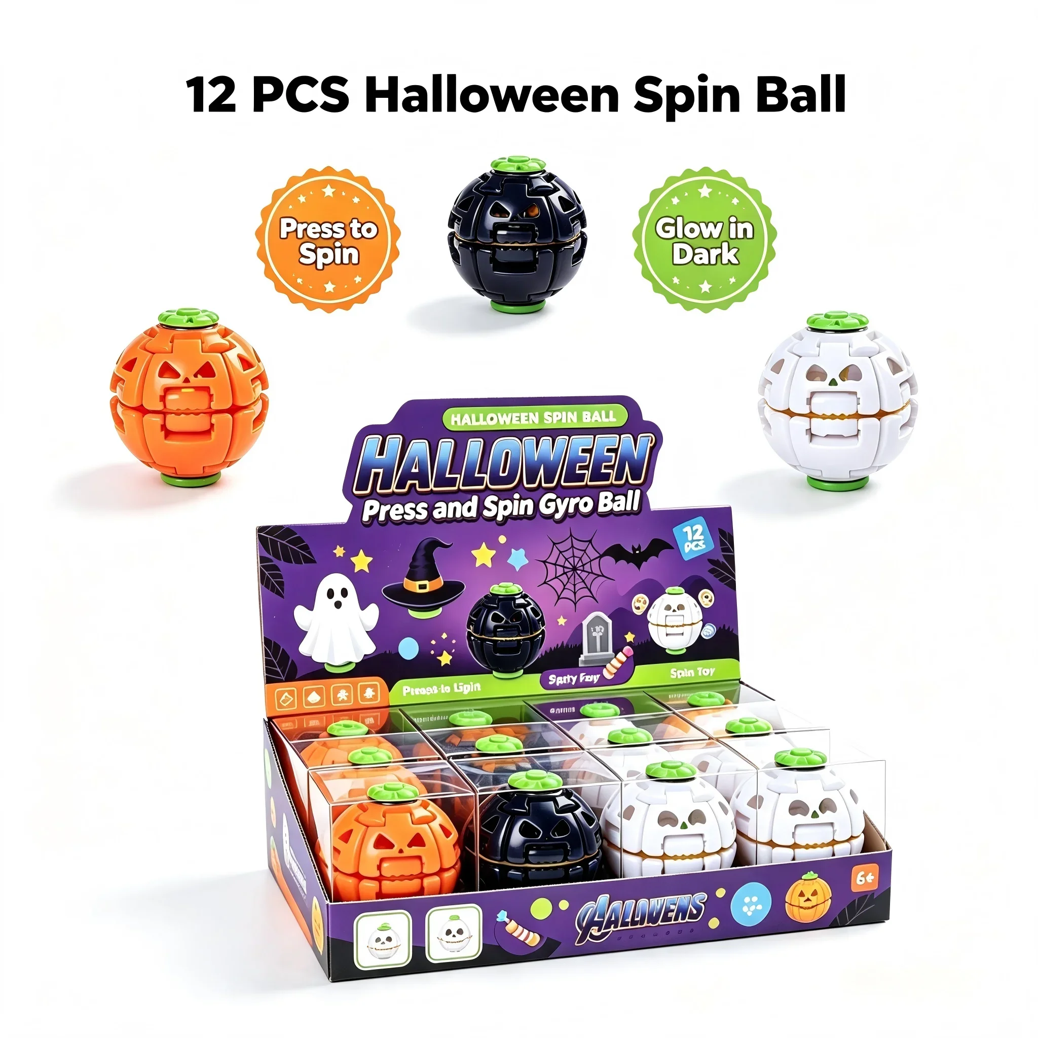 Halloween Pumpkin Press Gyro Ball Fidget Spinner Toy, Stress Relief Fidget Toy, Halloween Party Favor Holiday Gift Ball