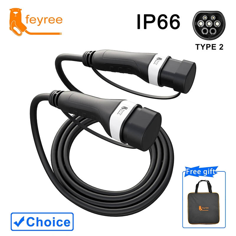 EV Car Charger Type 2 Charging Cable Female to Male 16A 32A 1 Phase 3 Phase IEC 62196-2 Plug with 5M Cable for Electric Vehicle