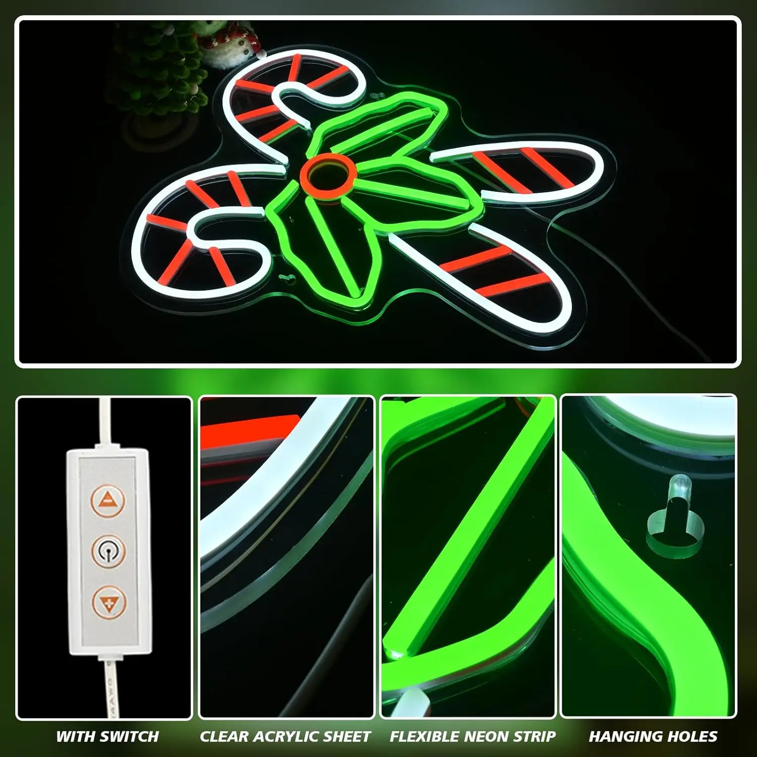 Christmas Candy Neon Sign Holly Fruit Neon Sign Dimmable For Wall Decor Room Decoration Led Christmas New Year Home Decorations