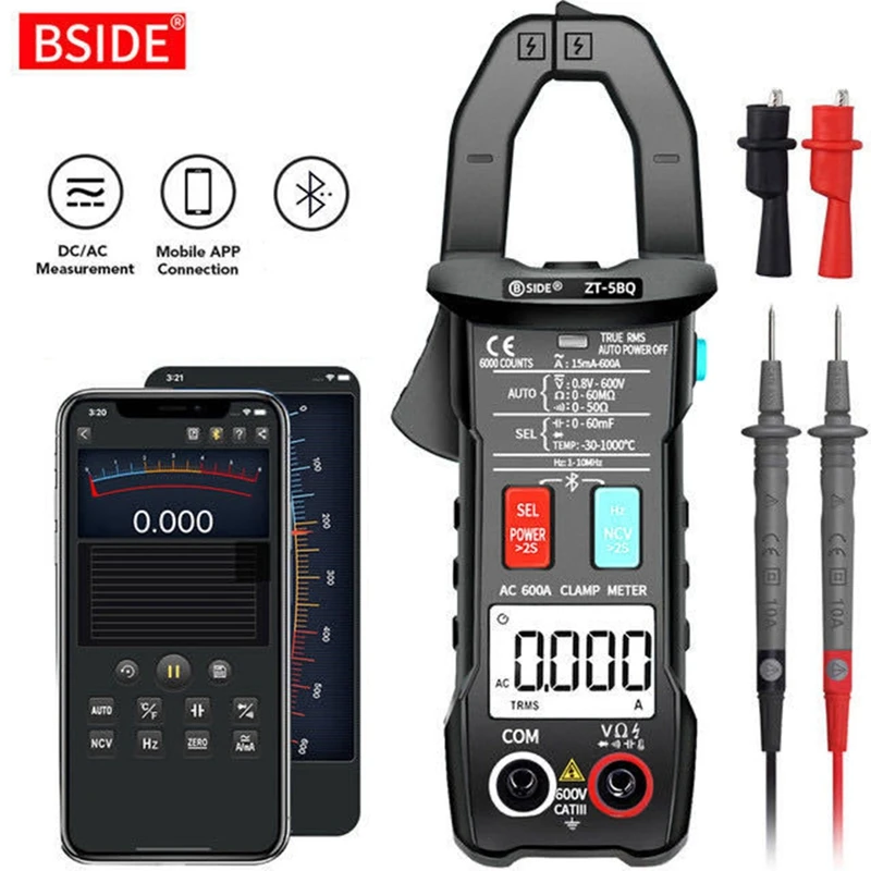 Bside ZT-5BQ medidor de braçadeira bluetooth medidor de corrente digital ac/dc voltímetro amperímetro testador de alcance automático preto