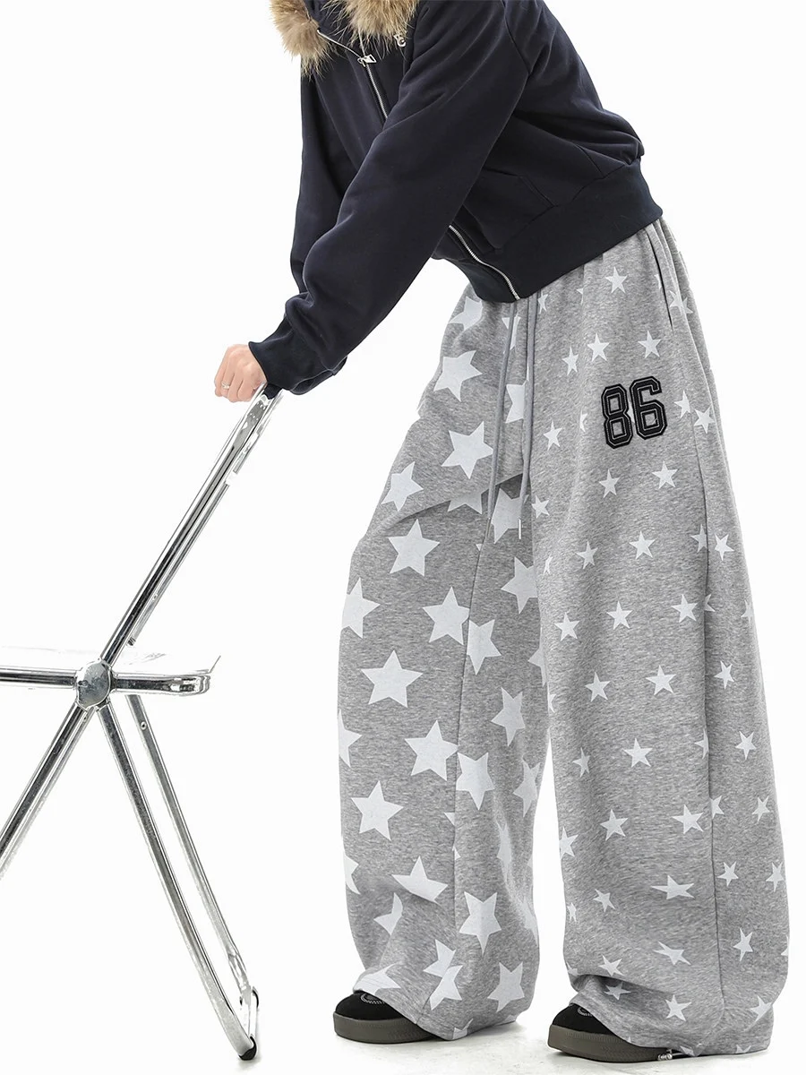 

Американские спортивные брюки с принтом звезд, повседневные, для джазовых танцев, мужские, зимние, спортивные, свободные, широкие, прямого кроя, из полиэстера