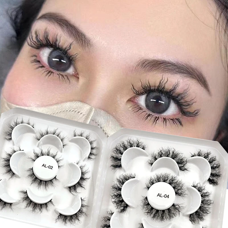 New 5D Fluffy Curly Wool Curl Lashes Mink Eyelashes Soft Natural Realistic Messy End Eye Elongated Thick False Eyelashes Hotsale