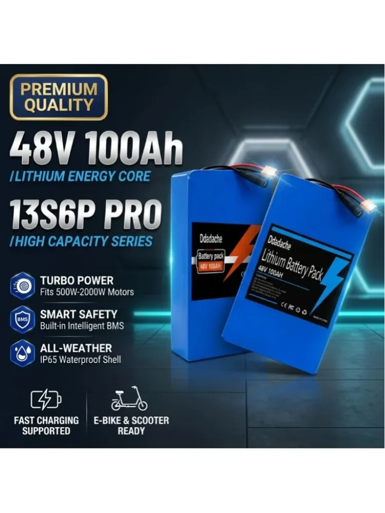 48V 100Ah 13S6P Batteriepack 18650 Lithium-Ionen-Batterie mit BMS-Schutz, 2000W Motor für Elektrofahrräder und Elektroroller