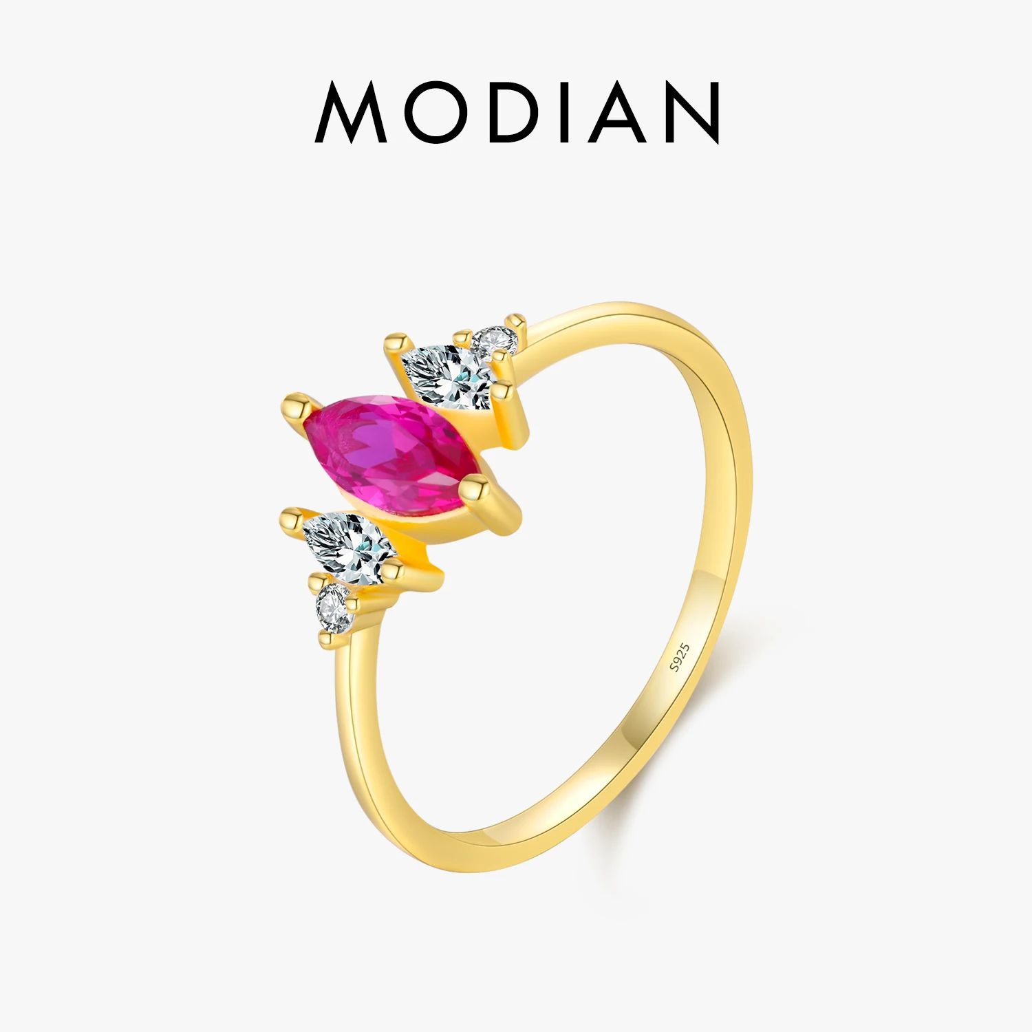 MODIAN Pink Marquise Cut  925 Sterling Silver Ring Fashion Fine Jewelry For Women Shiny Zircon Ring Party Gifts