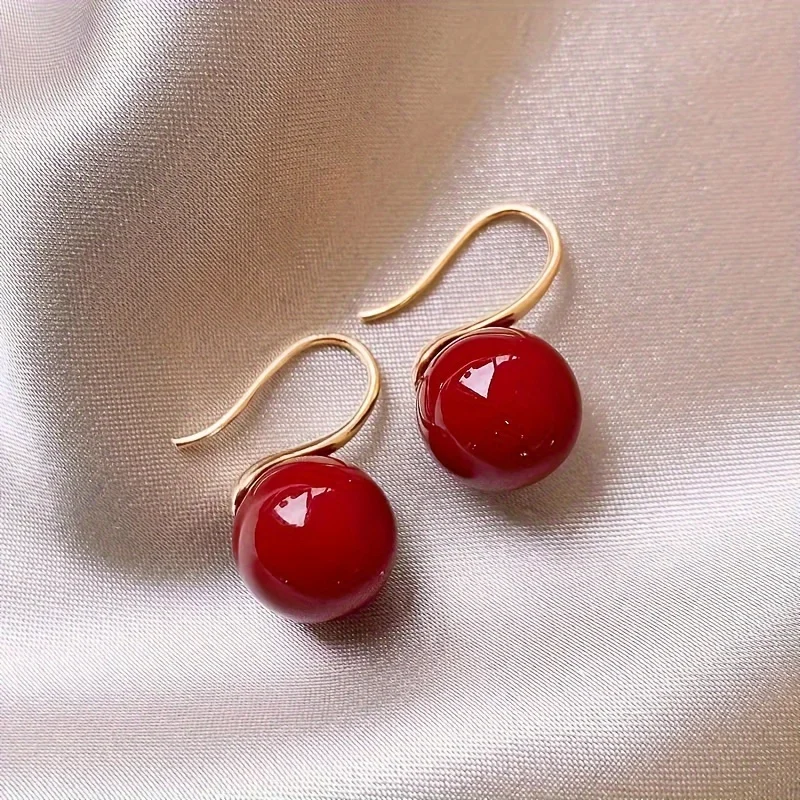 New Fashion Simple Design Red Color Beads Drop Earrings Ladies Personalized Trend Holiday Party Accessories Gifts
