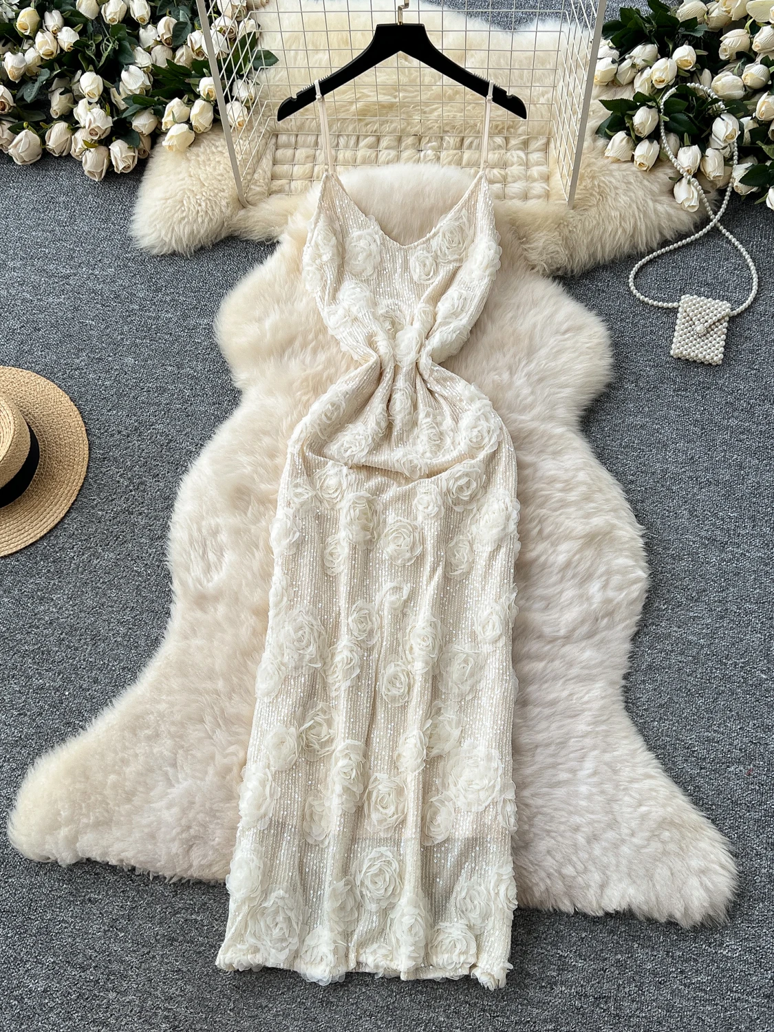 กระโปรงทรงเอเข้ารูปประดับเลื่อมสำหรับผู้หญิง สไตล์เกาหลี เอวสูง ทรงเข้ารูป กระโปรงยาวสำหรับฤดูร้อน