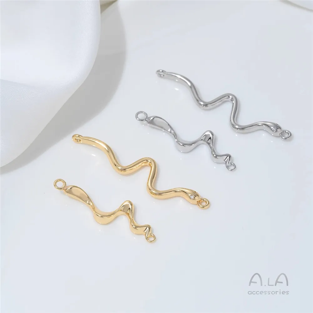 

14K Real Gold Snake Inlaid Zirconium Pendant Special-shaped Double Hanging Connection Handmade String Pearl Necklace Diy Materia