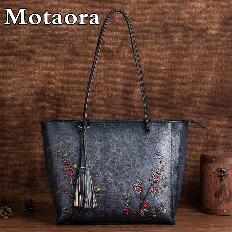 MOTAORA Large Capacity The Tote Bag For Women Genuine Leather Handbags For Ladies Bag Vintage Women\'s Bucket Bags Mother\'s Bags