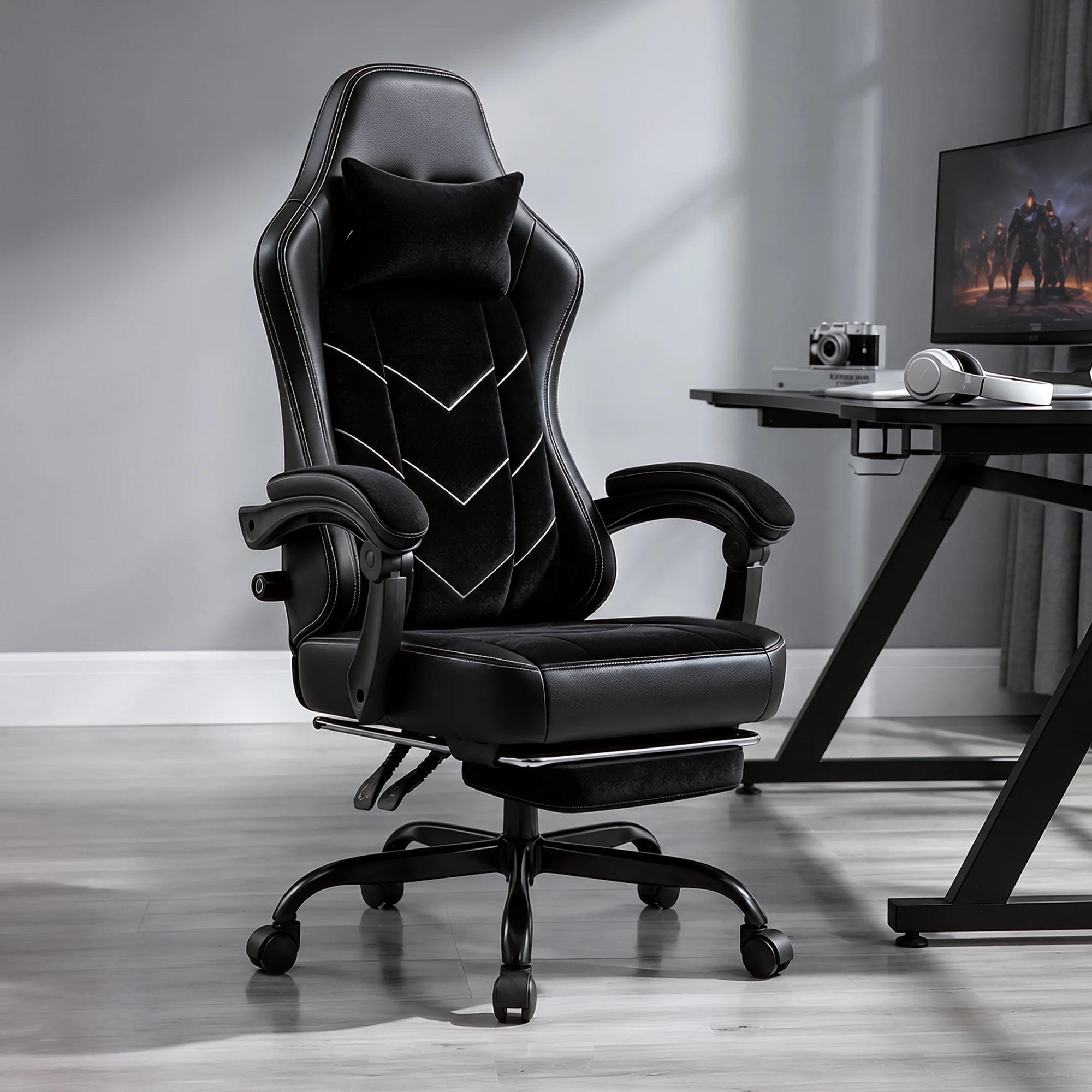 HOMALL Chaise de jeu ergonomique, chaise de bureau réglable avec coussin de siège large et épais, support lombaire, repose-pieds et dossier inclinable