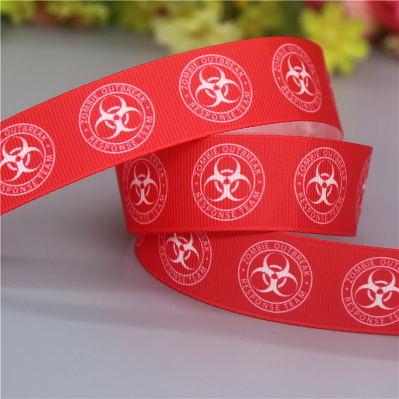 DHK 50yards Skull Zombie Printed Grosgrain Ribbon Accessories Material Headwear Decoration DIY Sewing Craft S2214