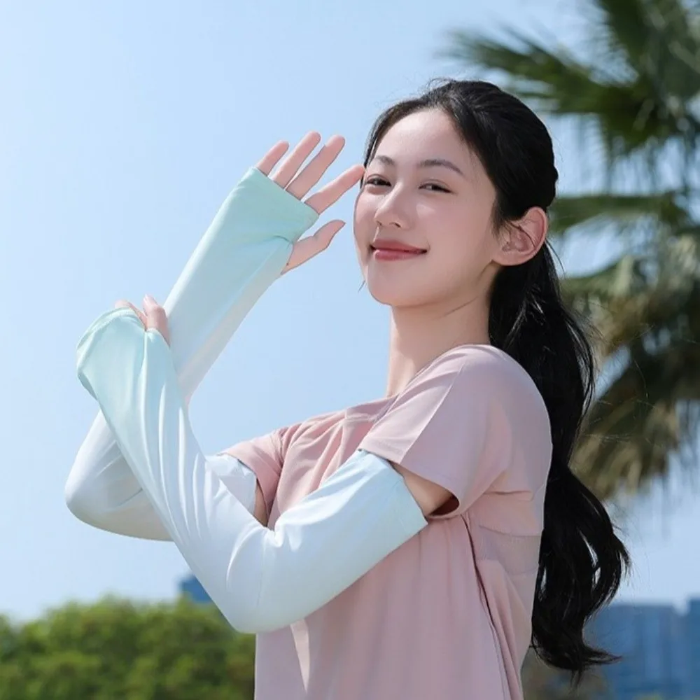 Pulling Rope Ice Silk Arm Sleeves Gradient Color Flared Sunscreen Arm Sleeves Large UV Protection Cycling Arm Cover Running