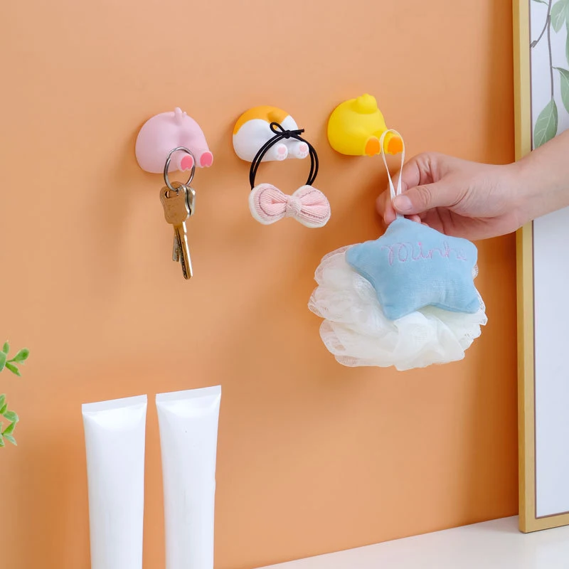 Cartoon Animal Tail Toothbrush Holder Punch-Free Wall Hook Cute Self-adhesive Bathroom Towel Hook Children Toothbrush Holder