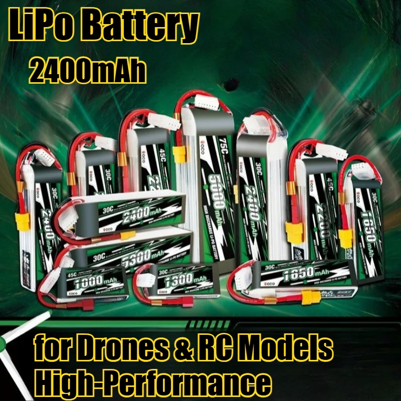 

Аккумулятор LiPo 2400 мАч 30C 2S/3S/6S для дронов и радиоуправляемых моделей: высокопроизводительный блок питания 7.4В/11.1В/14.8В для БПЛА с длительным временем полета