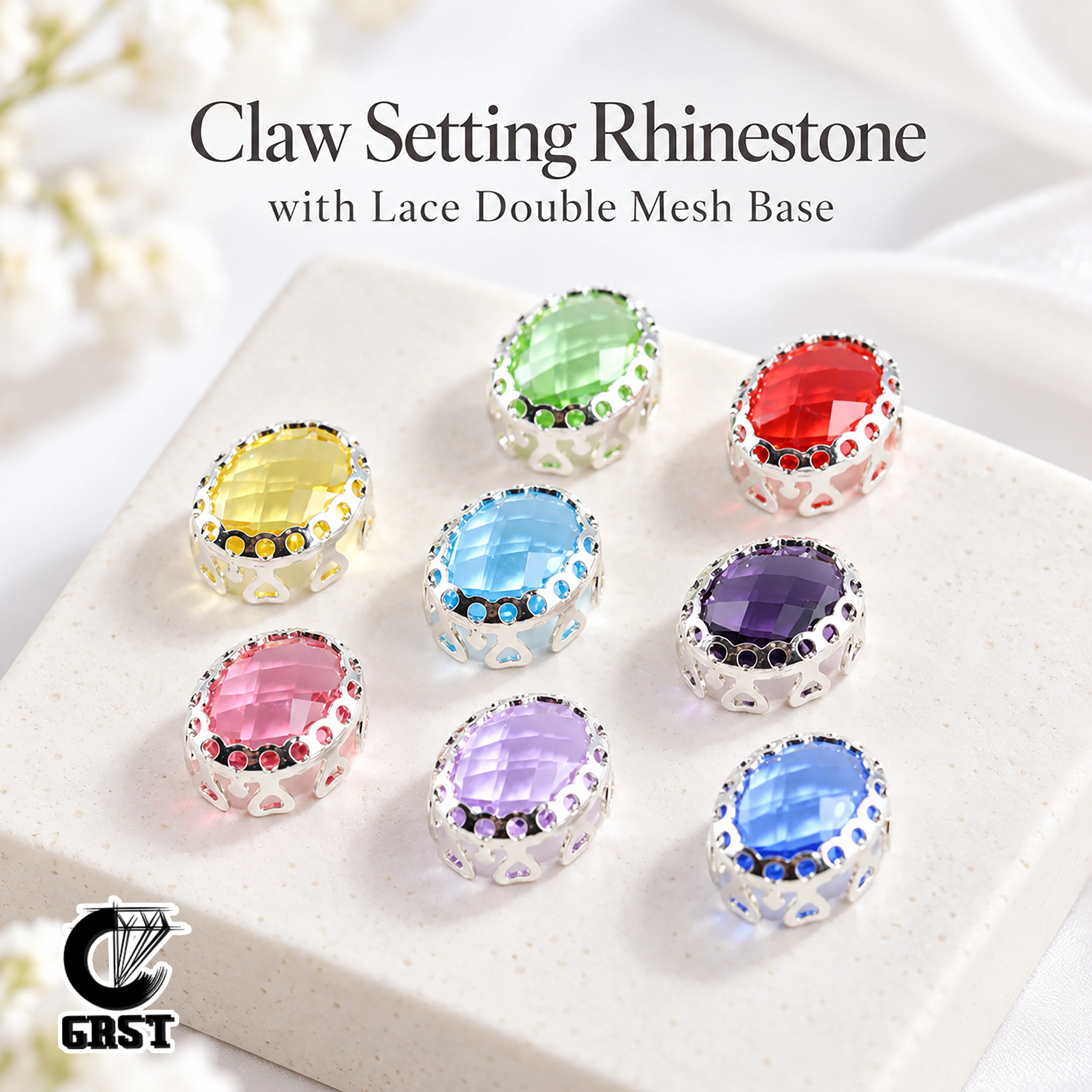 Oval Icy Clear Double Mesh Lace Claw Rhinestones Sew On Crystal Strass Stones for Latin Dance Costume Wedding Gown Garment DIY