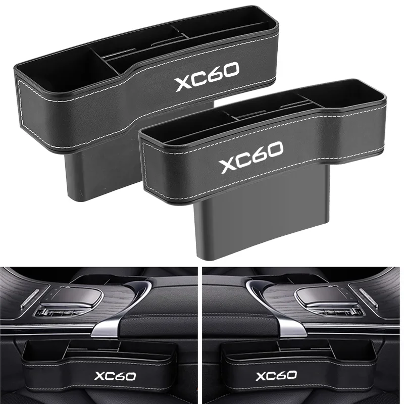 

High Capacity Leather Organizer Car Front Seat Gap Storage Boxes For Volvo XC60 Logo Car Seat Gap Organizer Accessories