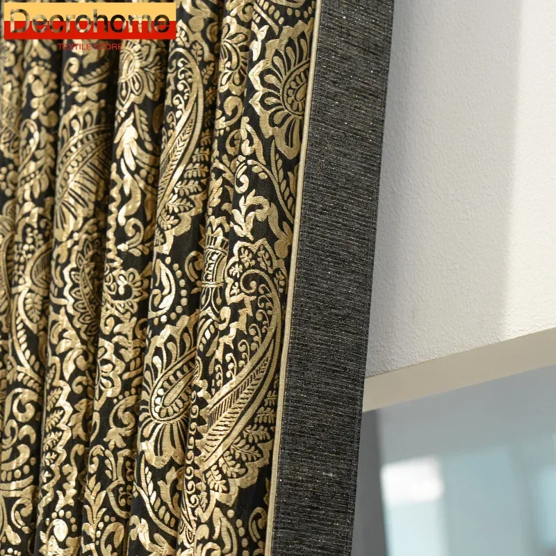 

New High-end Black Paisley Bronzing Jacquard Thickened Blackout Curtains for Living Room Bedroom and Villa Customization