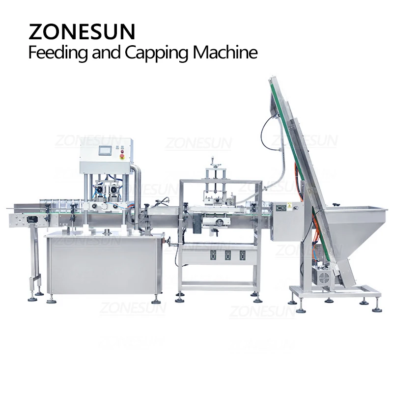 ZONESUN Automatic Vacuum Bottle Capping Machine Jar Capping Vacuum Bottle Closing Machine With Cap Feeder