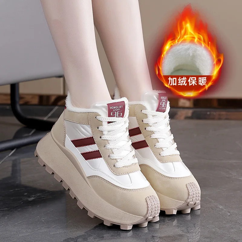 Winter Thick-Soled High-Top Women's Casual Sports Shoes Height-Increasing Fleece Warmth Comfortable New Style