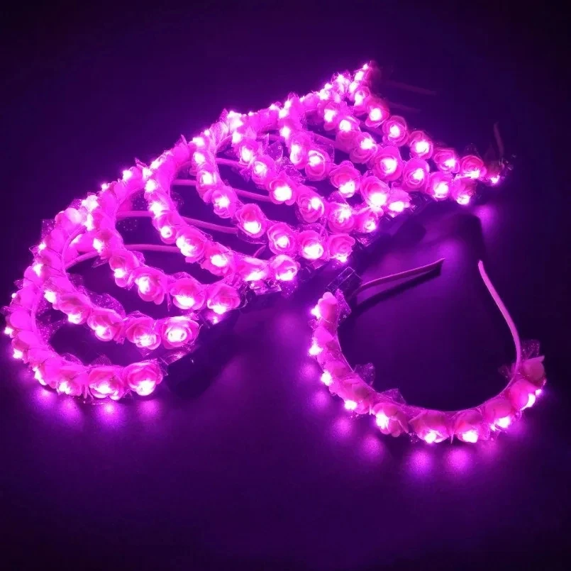 10/20/30Pcs LED Girl Glow Light Up Headband Bridal Flower Wreath Crown Neon Party Gift Crown Wedding Birthday Luminous Festival