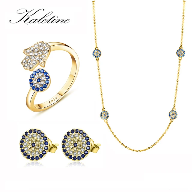 KALETINE Evil Eye Necklaces For Women Jewelry 925 Sterling Silver Earrings Ring Set Designer Zircon Fatima Pendant Necklace Set AliExpress