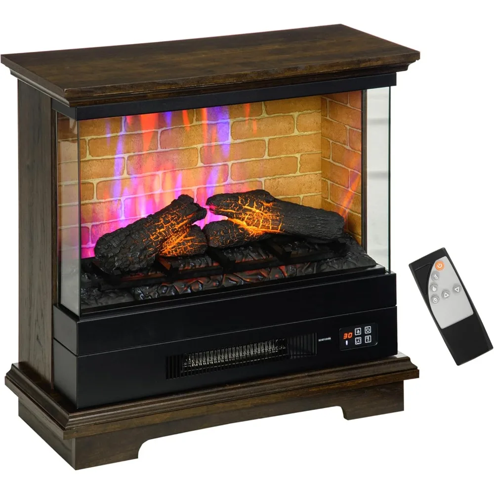 

26 Electric Fireplace Stove, 1400W Freestanding Fire Place Heater with Adjustable 3D Flame, Remote Control, Timer, Realistic
