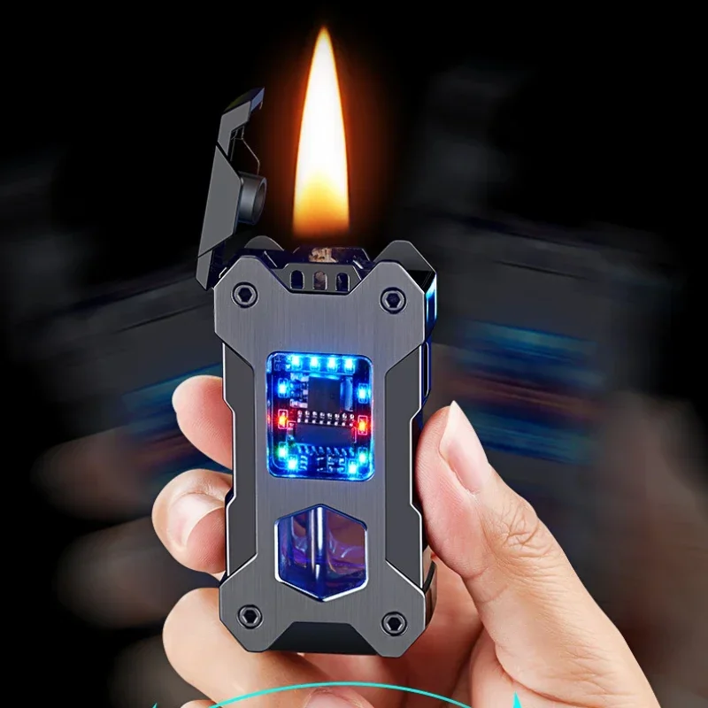 Cool Kerosene Engine Mecha Style Gravity Induction Ignition Transparent Oil Tank Trendy Men's Kerosene Lighter Type-C Lighter