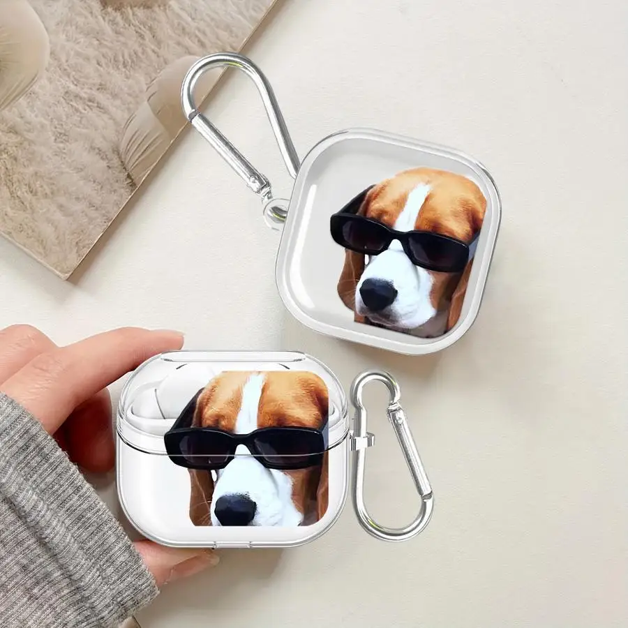 Case For Samsung Galaxy Buds 3 FE 4 Pro 3Pro 4Pro 2Pro 2 Live Clear Earphone Cases Cover With Hook Cute Puppy Pattern