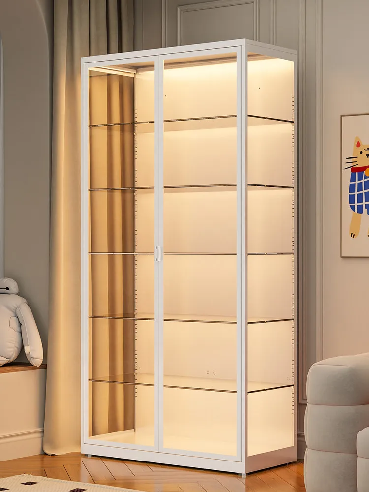 Figure display cabinet Three-sided glass cabinet with lamp Transparent pain cabinet with lock Suitable for Lego model toy storag