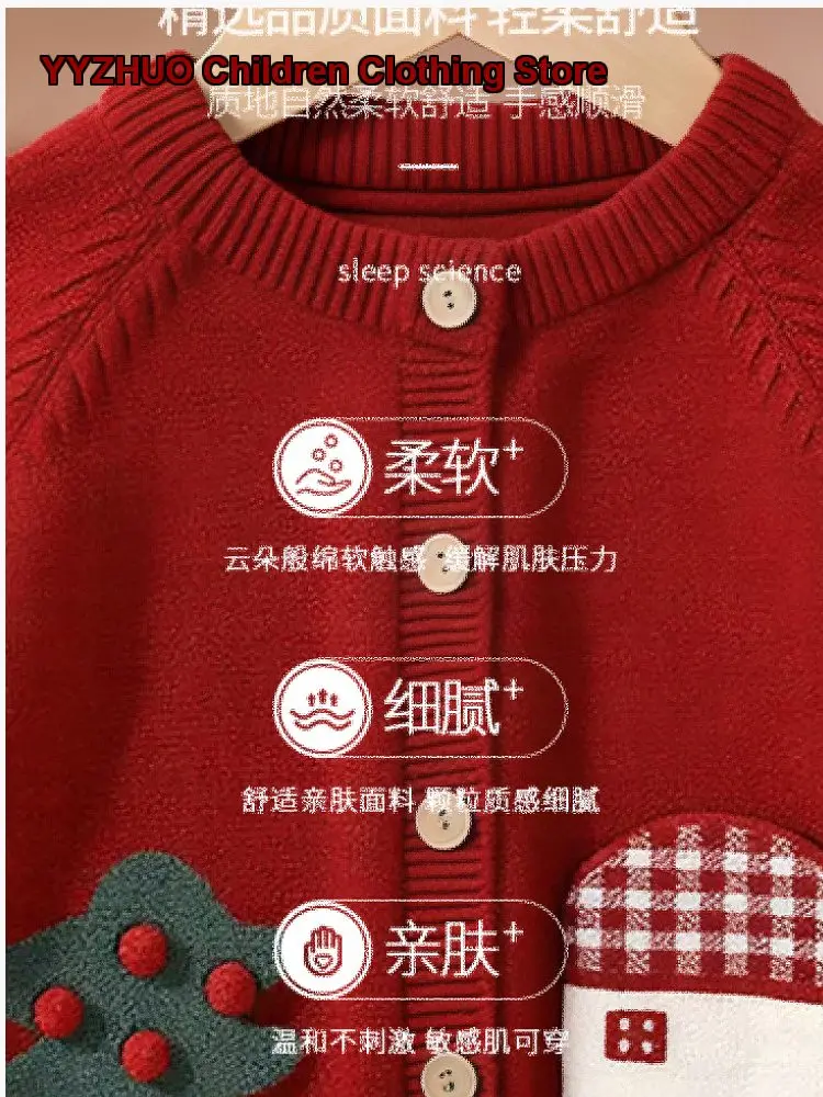Girls Red Cardigan Autumn Winter 2026 Fashionable Infant Knit Outerwear Trendy