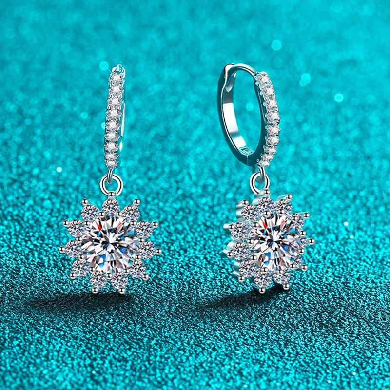 Smyoue White Gold Plated 1-2ct Moissanite Drop Earrings for Women Diamond Jewelry 925 Sterling Silver Sunflower Earring for Girl