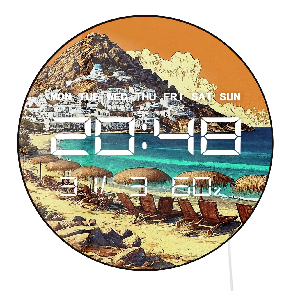 Chora Mylopotas Beach Auto Dimming LED Digital Wall Clock Greece Island Home Decor 12/24hour Jumbo Numbers Electronic Wall Clock