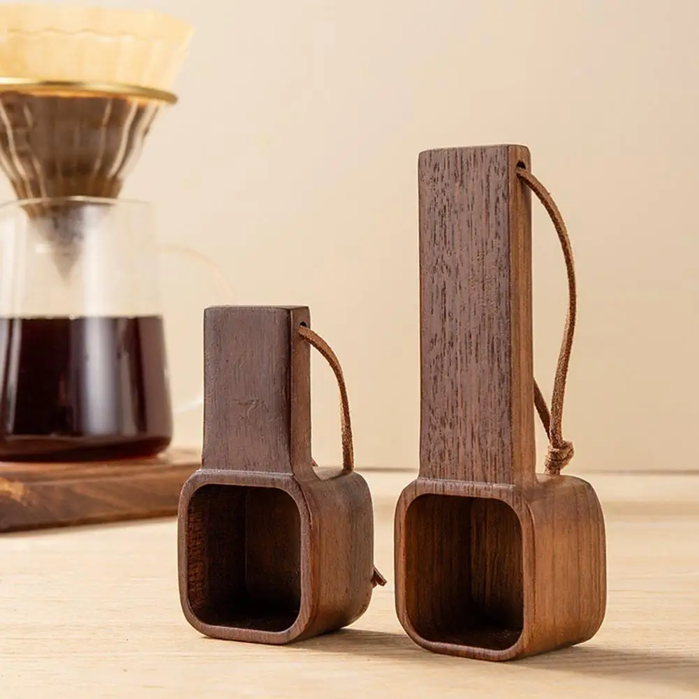 High-quality Wooden Spoon Wooden Coffee Spoons with Walnut Wood Hanging Rope Measuring Scoop for Ground Beans Square for Home