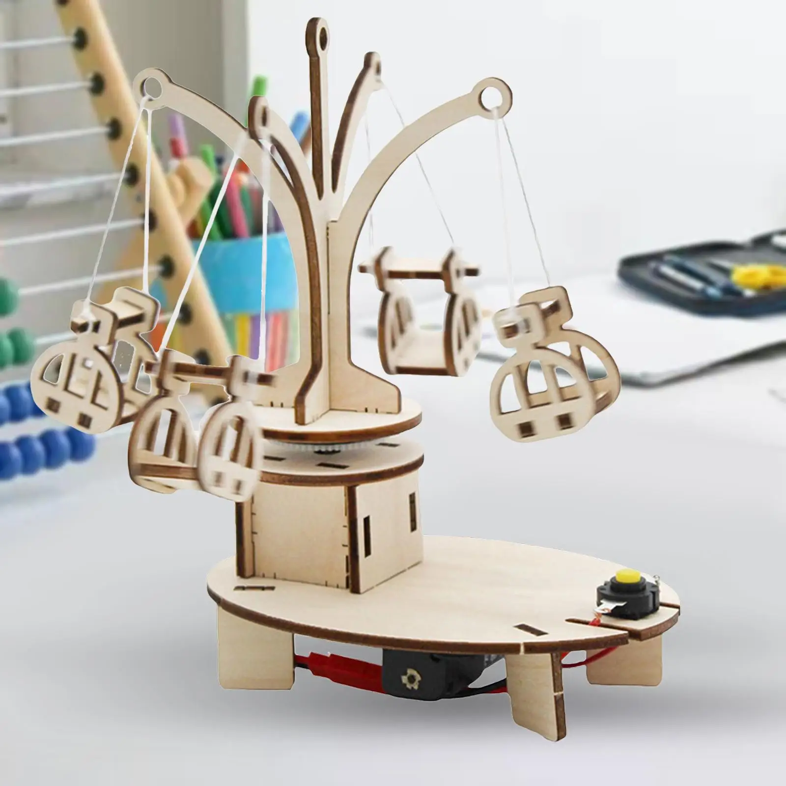 Wooden Carousel Chairs Science Toy DIY Assembly Revolving Chair Model Physics Experiment Kits for Kids Educational Gift Handmade