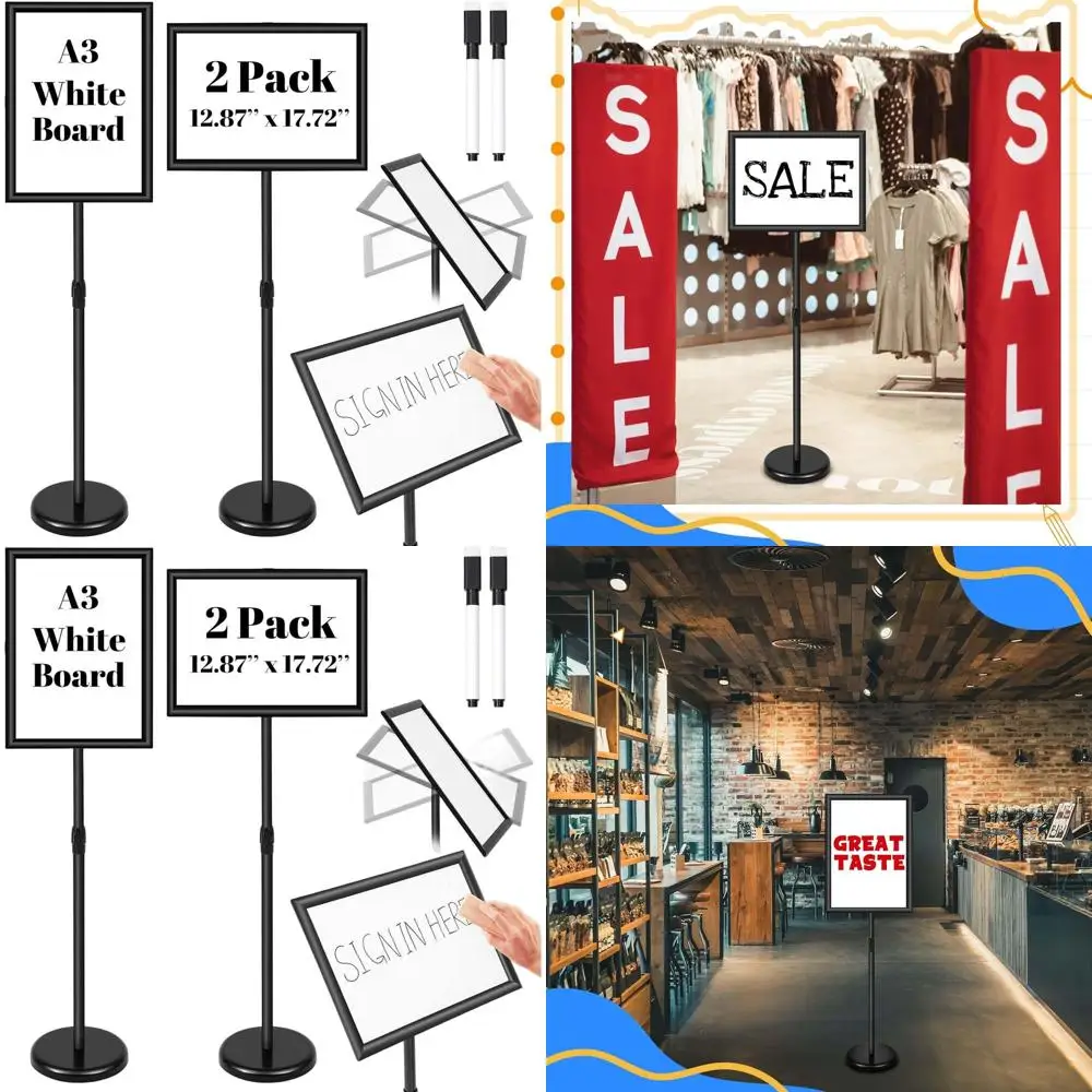 

Versatile 12.87 x 17.72 Floor Stand Sign Holder with Whiteboard Sticker and Dry Erase Pen for Indoor/Outdoor Use