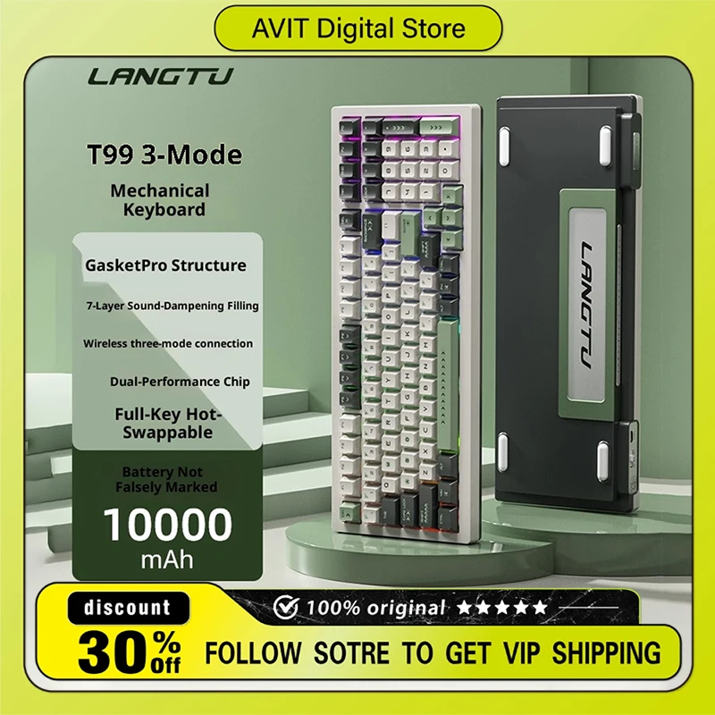 

Langtu T99 Трехрежимная игровая механическая клавиатура Беспроводная прокладка Pro Сильная звукоизоляция Офисная клавиатура для киберспорта с горячей заменой